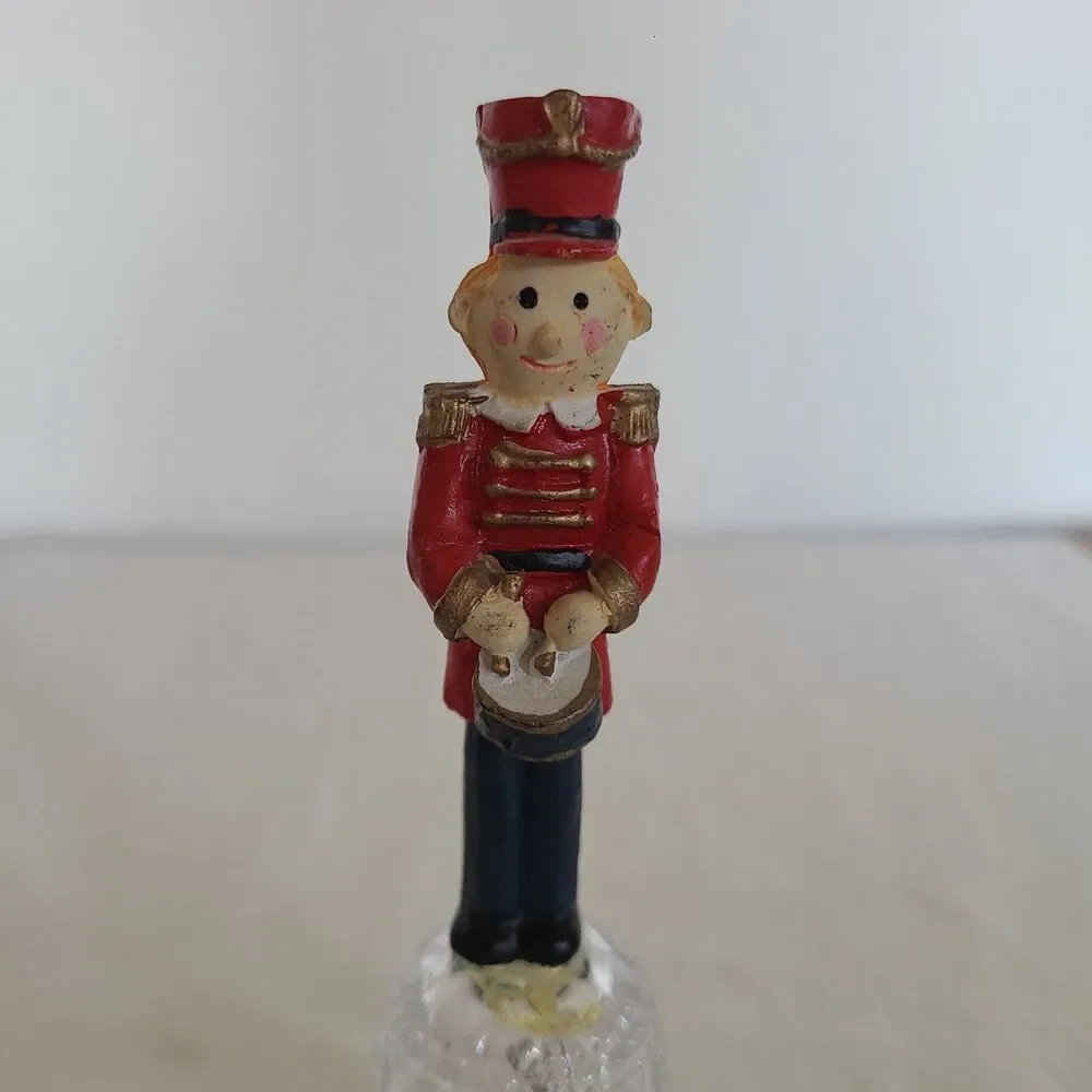 Vintage Nutcracker Soldier Pattern Glass Hand Bell Collectible Home Decor Accent
